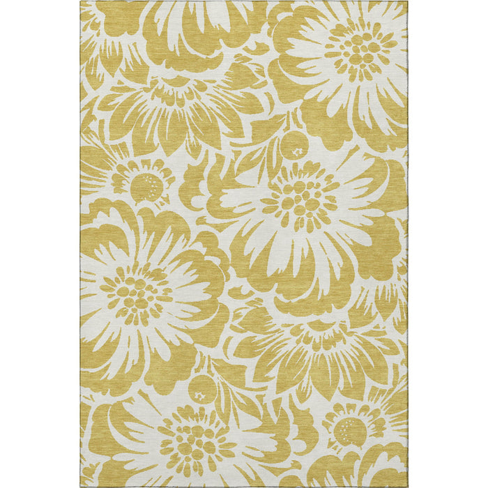 10' X 14' Floral Washable Area Rug With UV Protection (648646) - Gold / Ivory