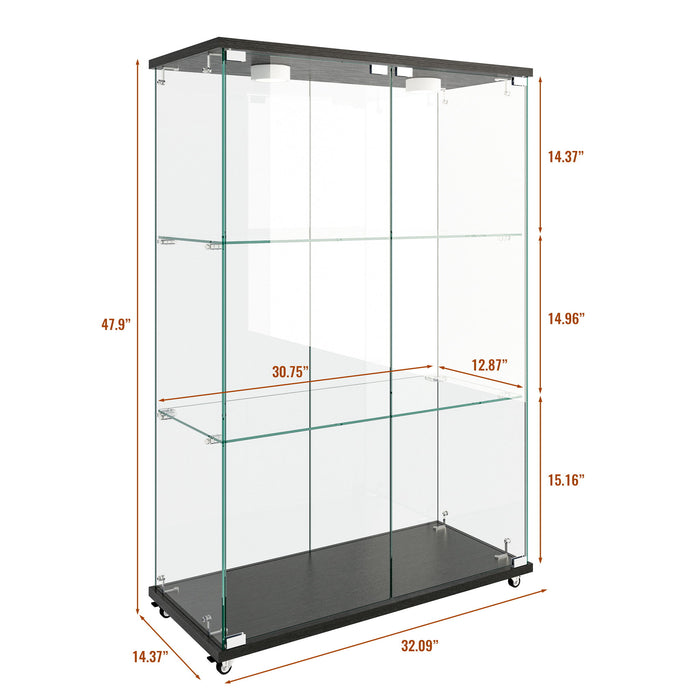 Giga modern display cabinet with LED lights, transparent tempered glass doors, 2-door storage, and 3 shelves for elegant display.