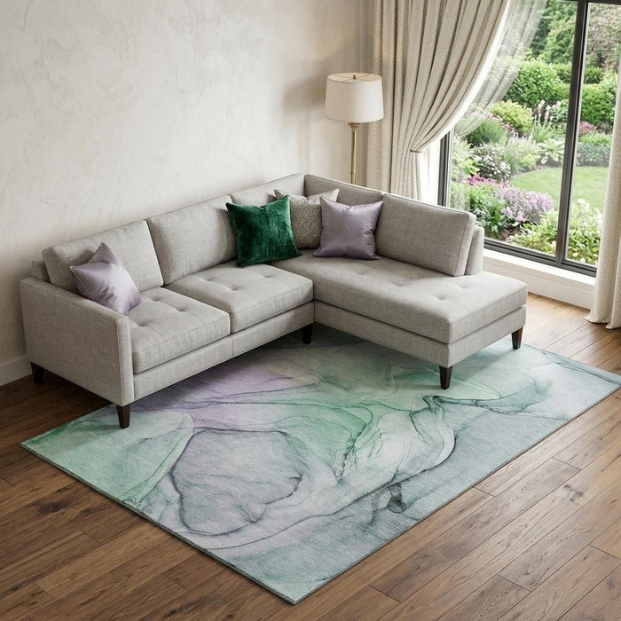 9' X 12' Abstract Washable Area Rug With UV Protection (646613) - Blue / Green