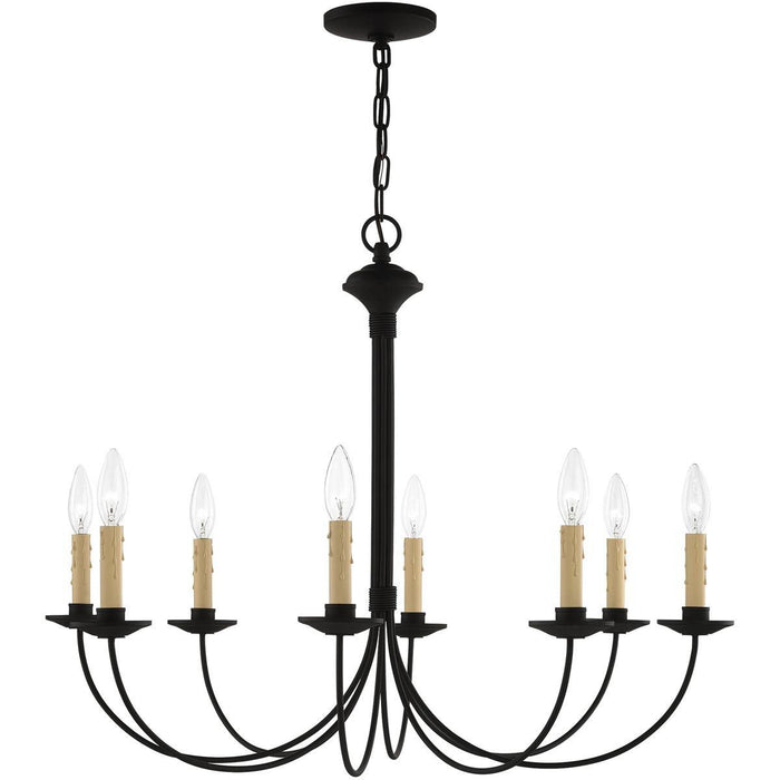 Eight Light Metal Dimmable Chandelier With Shades - Black