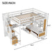 Giga full size loft bed with desk, shelves, built-in drawers, and storage staircase in natural and white finish.