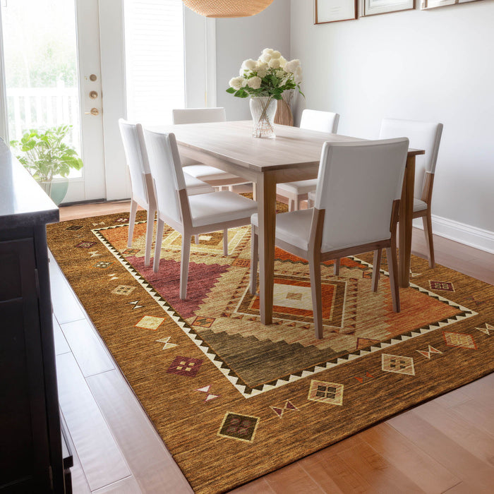 10' X 14' Southwest Geometric Washable Area Rug With UV Protection - Brown
