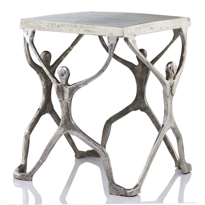 Aluminum Square End Table - Silver And Antiqued White