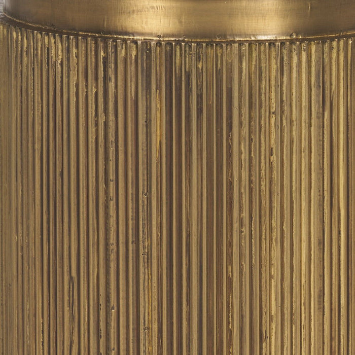 Stone And Brass Round Block End Table - White / Gold