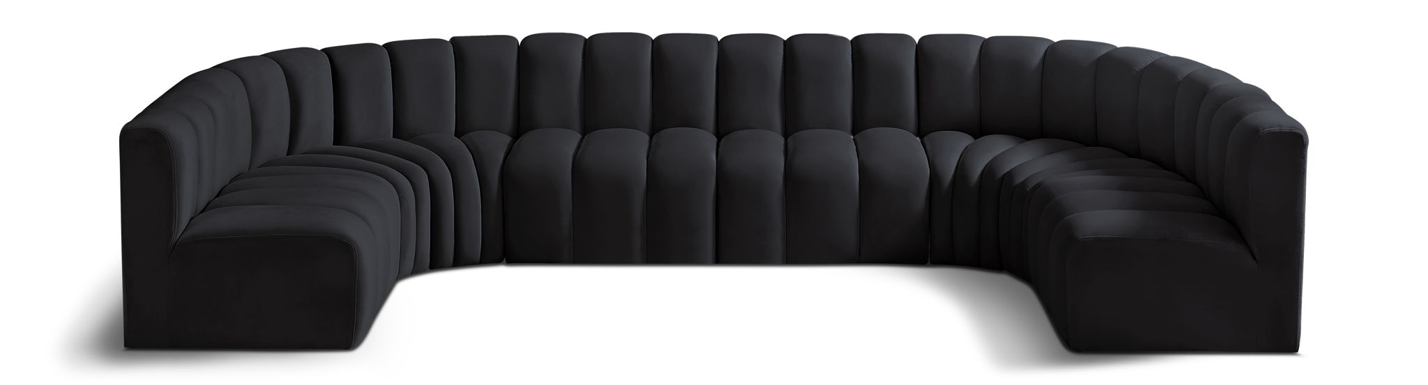 Meridian Furniture Arc velvet modular U-shaped sectional sofa with plush upholstery and modern design, ideal for living rooms.