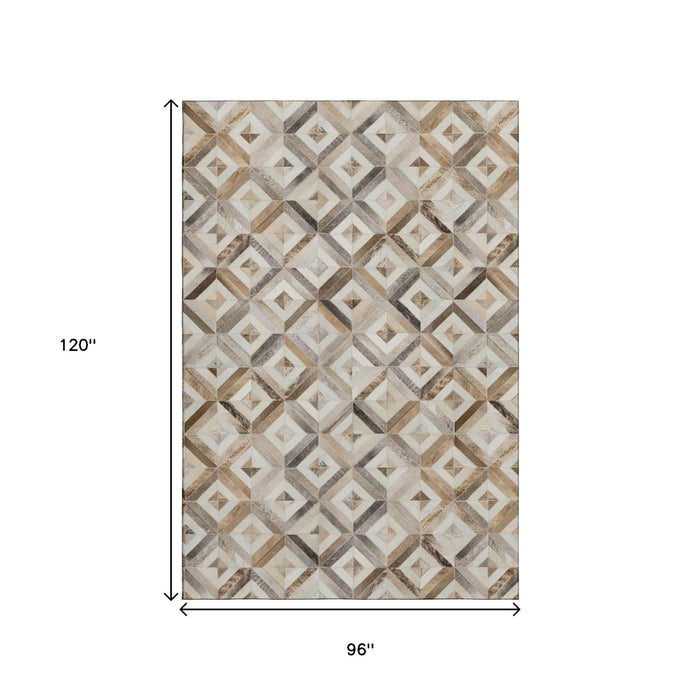 8' X 10' Diamond Washable Area Rug With UV Protection (644704) - Gray / Brown / Ivory