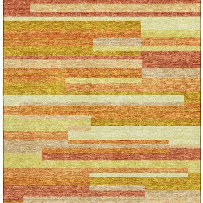 10' X 14' Striped Washable Area Rug With UV Protection - Orange And Gold