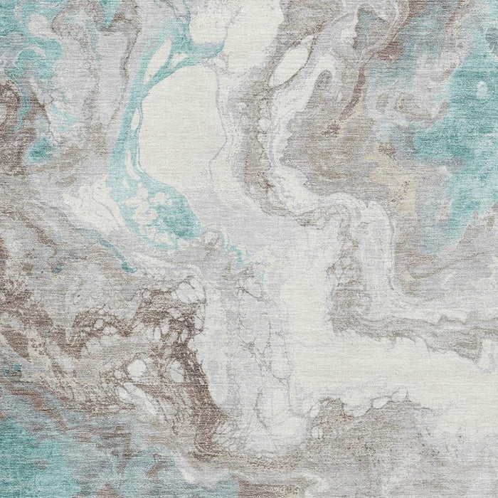10' X 14' Abstract Washable Area Rug With UV Protection (705437) - Teal / Taupe / Ivory