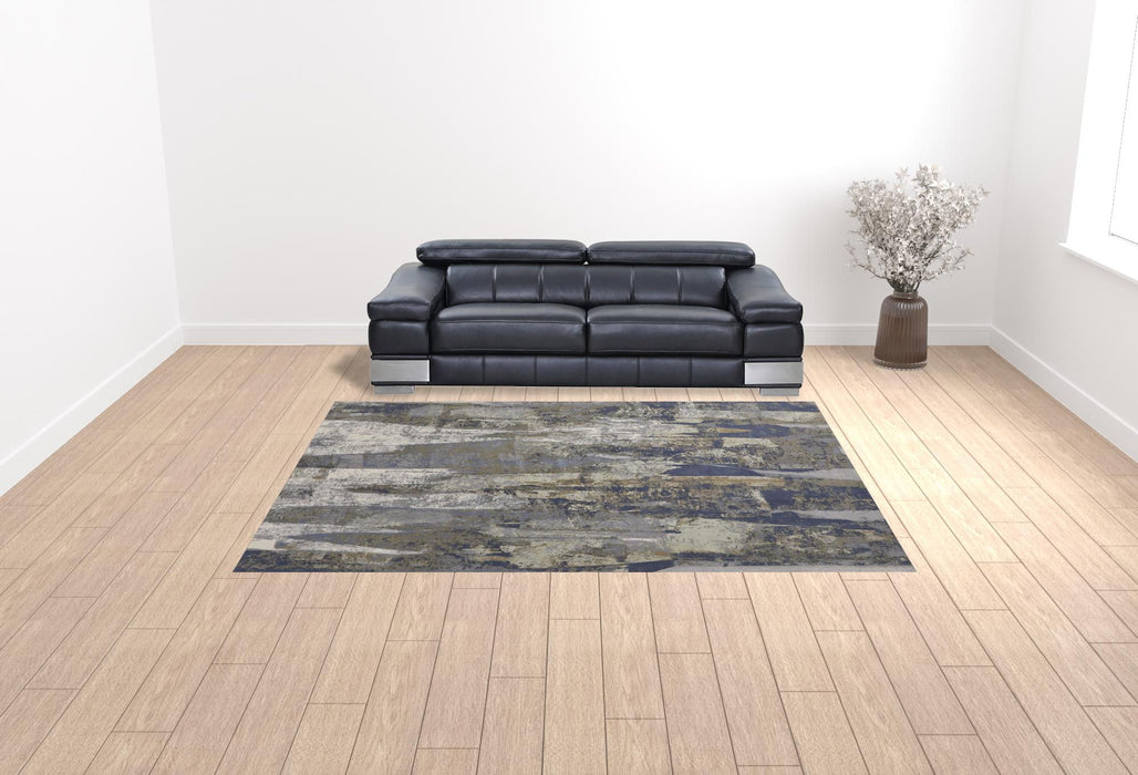 9' x 12' Abstract Power Loom Distressed Area Rug - Blue Gray And Tan