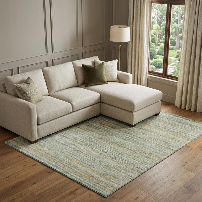 10' X 14' Striped Washable Area Rug With UV Protection (692358) - Mint Green / Ivory / Gold