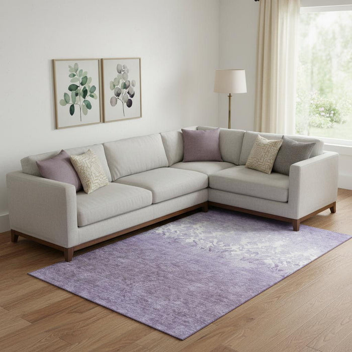 10' X 14' Damask Washable Area Rug With UV Protection (709444) - Purple / Ivory
