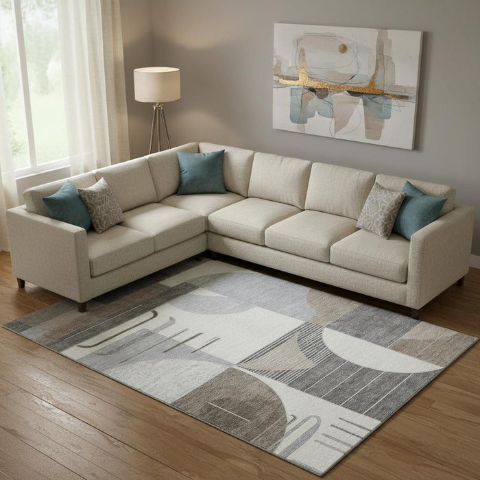 10' X 14' Geometric Washable Area Rug With UV Protection (697434) - Taupe / Ivory / Gray