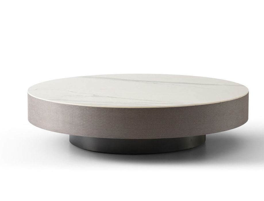 Ceramic Tile Solid Wood Round Pedestal Coffee Table - Gray
