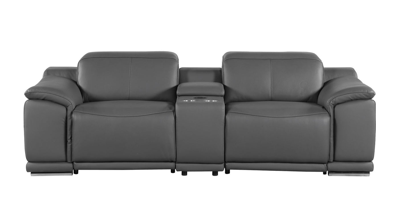 Italian Leather Power Reclining Loveseat With Storage (720573) - Dark Gray / Silver