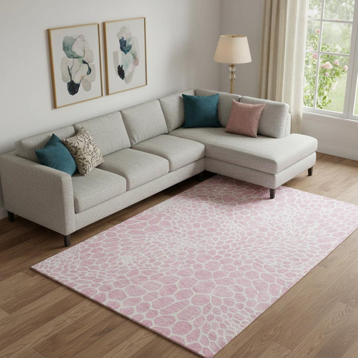 10' X 14' Geometric Washable Area Rug With UV Protection (673091) - Pink / Ivory