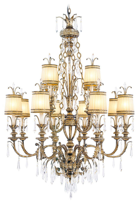 Twelve Light Metal Dimmable Chandelier With Shades - Gold