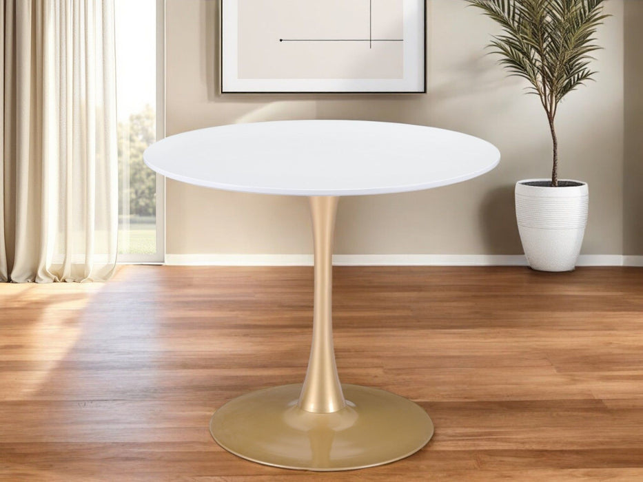 35" Rounded Steel Pedestal Base Dining Table - Gold / White