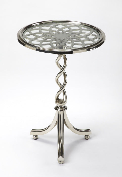 Aluminum Open Lattice Round Top End Table - Silver