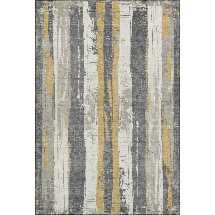 10' X 14' Striped Washable Area Rug With UV Protection (706427) - Gold / Gray