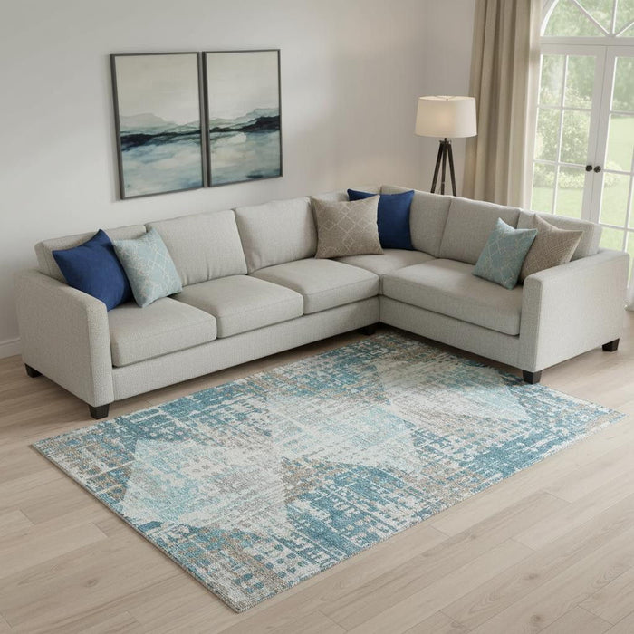 10' X 14' Geometric Washable Area Rug With UV Protection (718400) - Teal / Beige