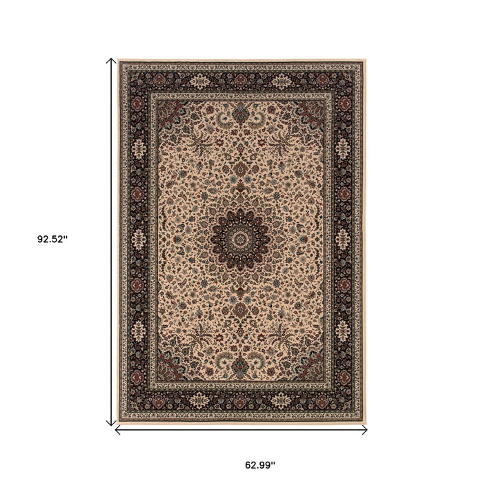 5' X 8' Oriental Area Rug - Ivory And Black