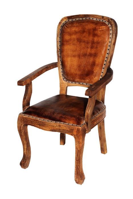Upholstered Leather King Louis Back Dining Arm Chair - Gray