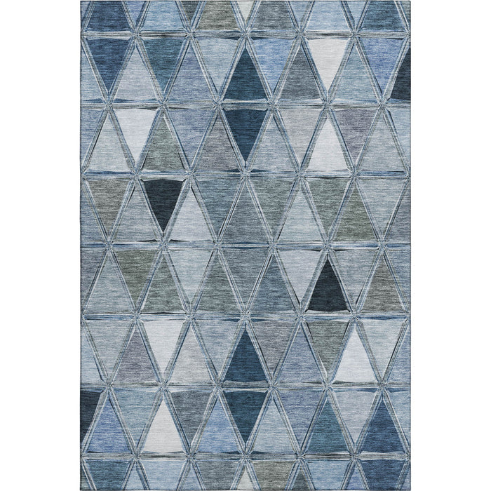 8' X 10' Geometric Washable Area Rug With UV Protection (657621) - Blue / Gray / Ivory