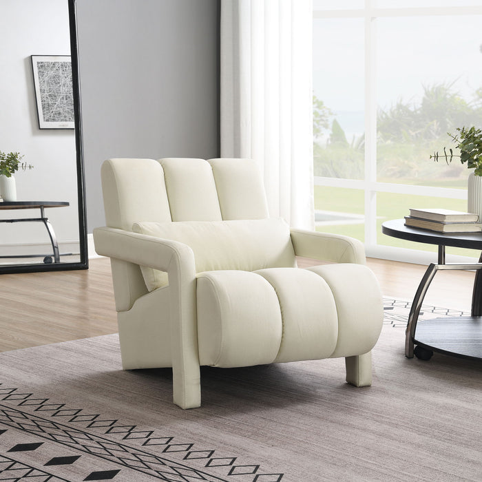 Giga modern upholstered accent arm chair with comfortable fabric and a pillow, ideal for living room decor.