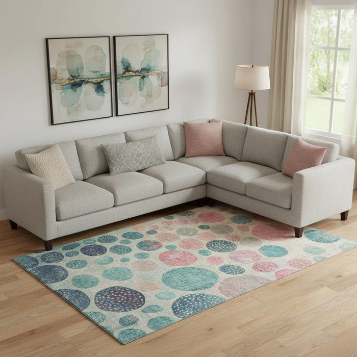 10' X 14' Geometric Washable Area Rug With UV Protection (709246) - Teal / Pink / Beige