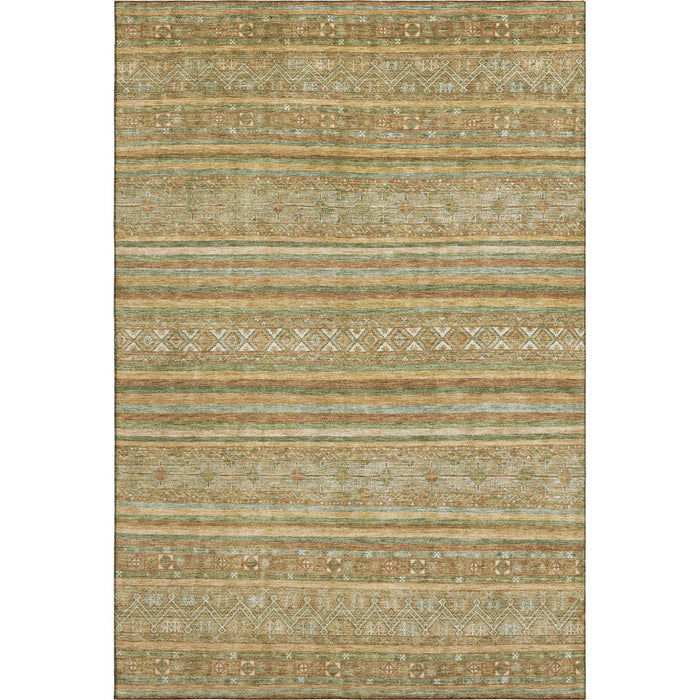 10' X 14' Striped Washable Area Rug With UV Protection (695786) - Artichoke Green / Gold / Gray