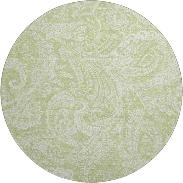 8' Paisley Washable Round Rug With UV Protection (654629) - Artichoke Green / Ivory