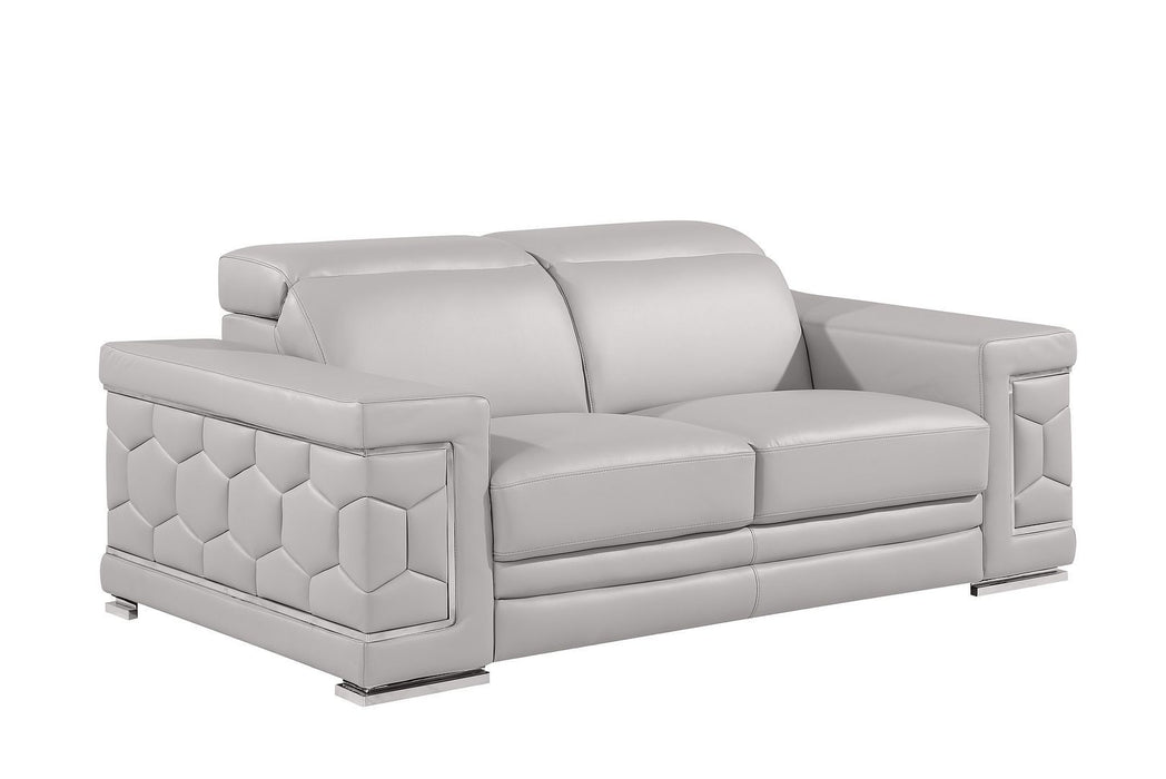 Leather Reclining Loveseat - Light Gray / Silver