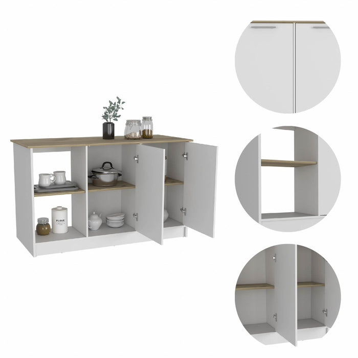 59" Kitchen Island With Storage - Brown / White
