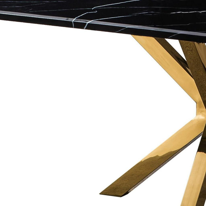 63" Marble And Metal Cross Leg Base Dining Table - Black