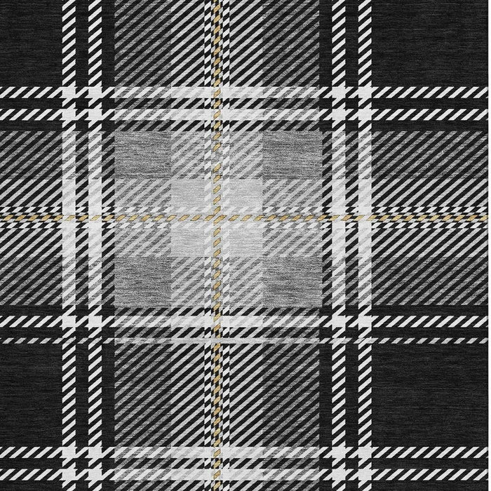 10' X 14' Plaid Washable Area Rug With UV Protection (674293) - Black / Ivory / Gold
