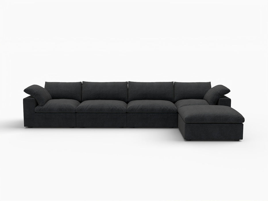 160" 2 Piece Living Room Set Blend Modular Sofa With Ottoman Storage - Black