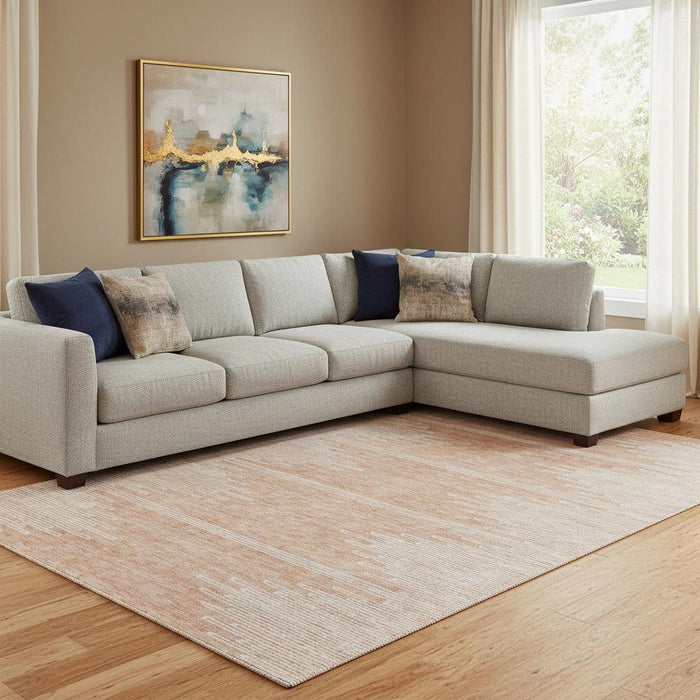 8' X 10' Abstract Washable Area Rug With UV Protection (653717) - Salmon / Ivory