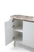 White ESF buffet with sleek design, featuring multiple drawers and cabinets for stylish storage in a modern dining room.
