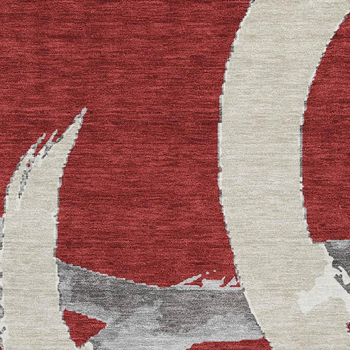 10' X 14' Abstract Washable Area Rug With UV Protection (680289) - Red / Ivory / Gray