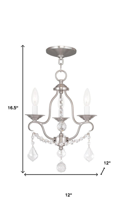 17" Three Light Metal Dimmable Chandelier With Shades - Nickel