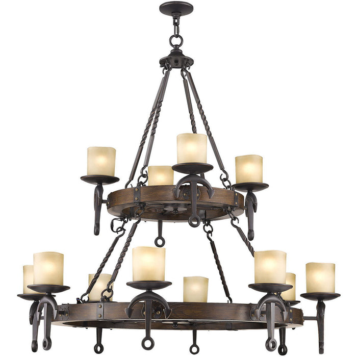 Twelve Light Resin Dimmable Chandelier With Shades - Bronze
