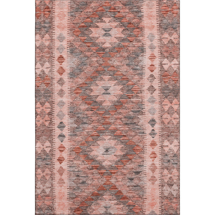 10' X 14' Geometric Washable Area Rug With UV Protection (691854) - Terra Cotta / Gray / Silver