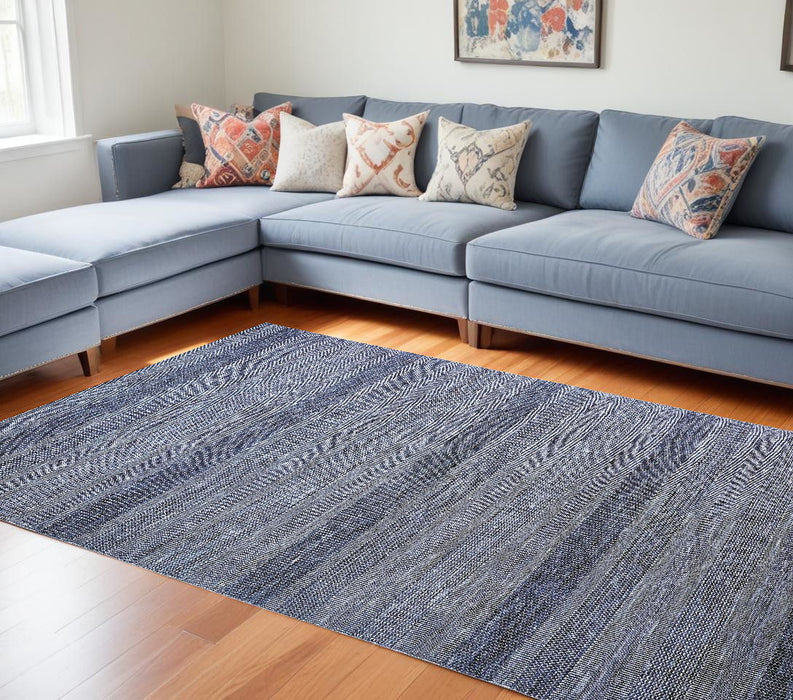 12' x 15' Wool Striped Hand Knotted Area Rug - Blue And Silver