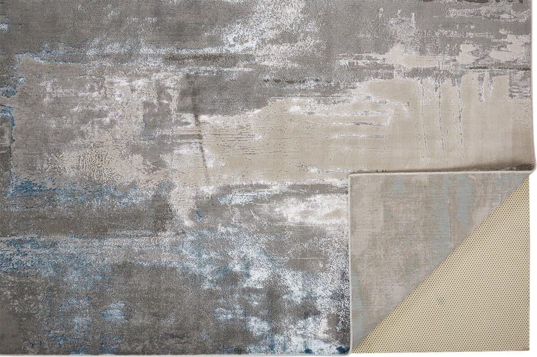 10' x 13' Abstract Stain Resistant Area Rug - Gray Ivory And Blue