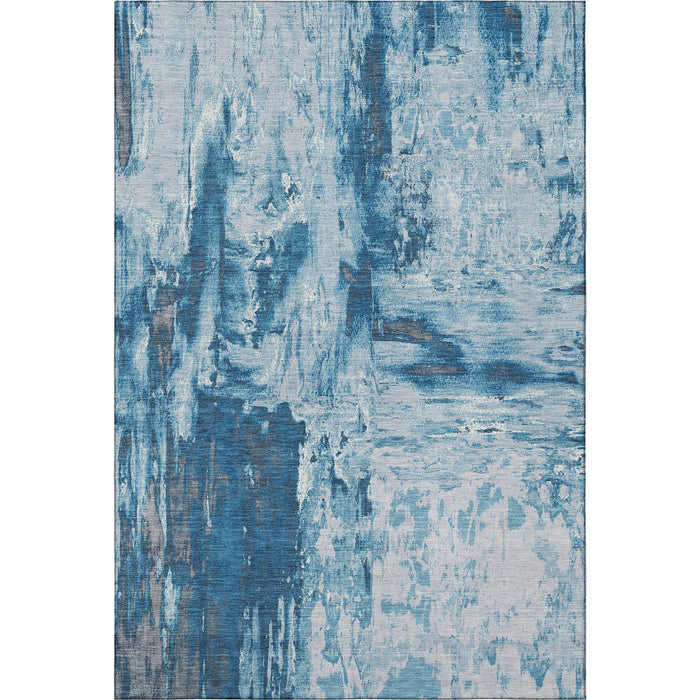 10' X 14' Abstract Washable Area Rug With UV Protection (693144) - Denim Blue / Silver / Gray