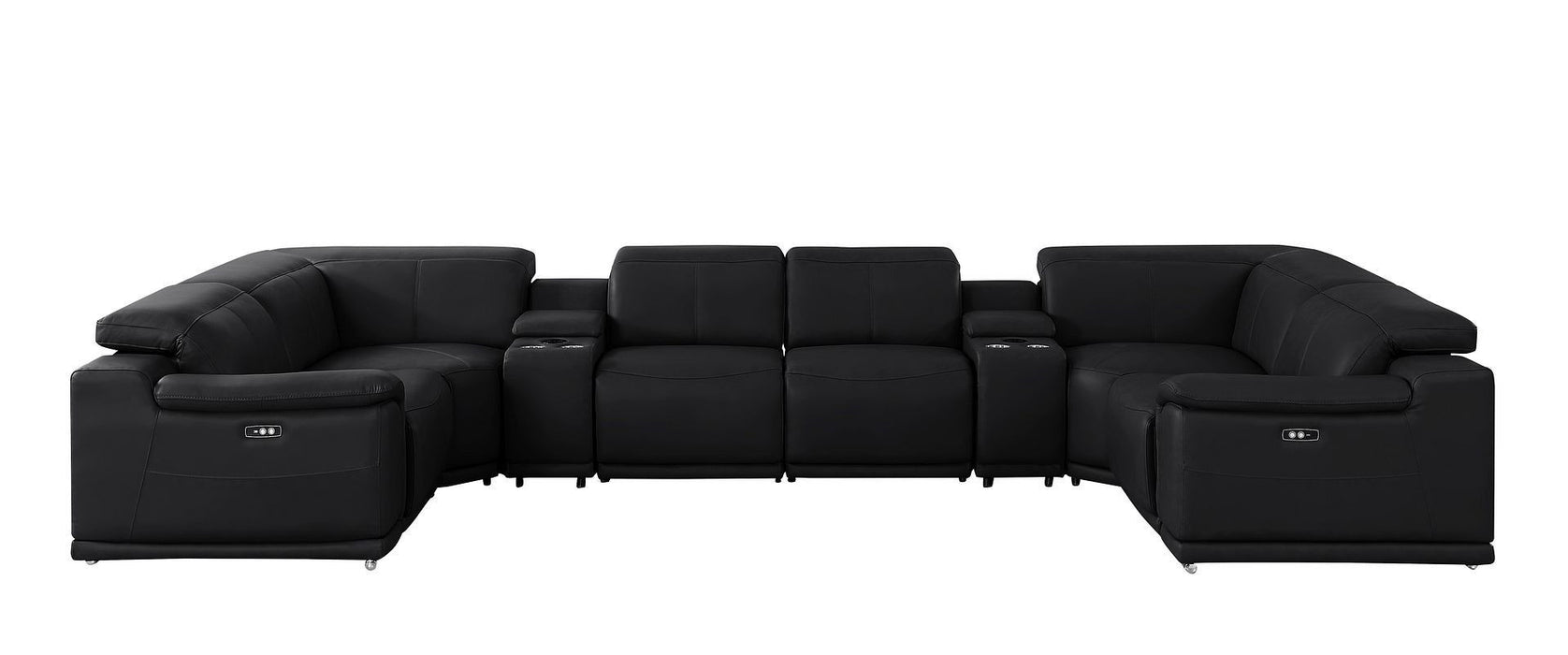 Leather Modular U Shaped 8 Piece Corner Sectional With Console - Black