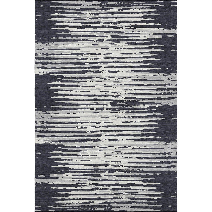10' X 14' Striped Washable Area Rug With UV Protection (670531) - Black / Ivory