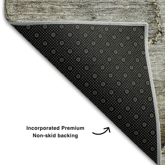 10' X 14' Abstract Washable Area Rug With UV Protection (656340) - Taupe / Brown