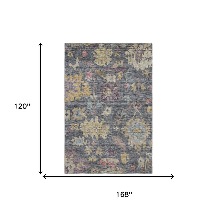 10' X 14' Floral Washable Area Rug With UV Protection (684504) - Blue / Gold / Coral
