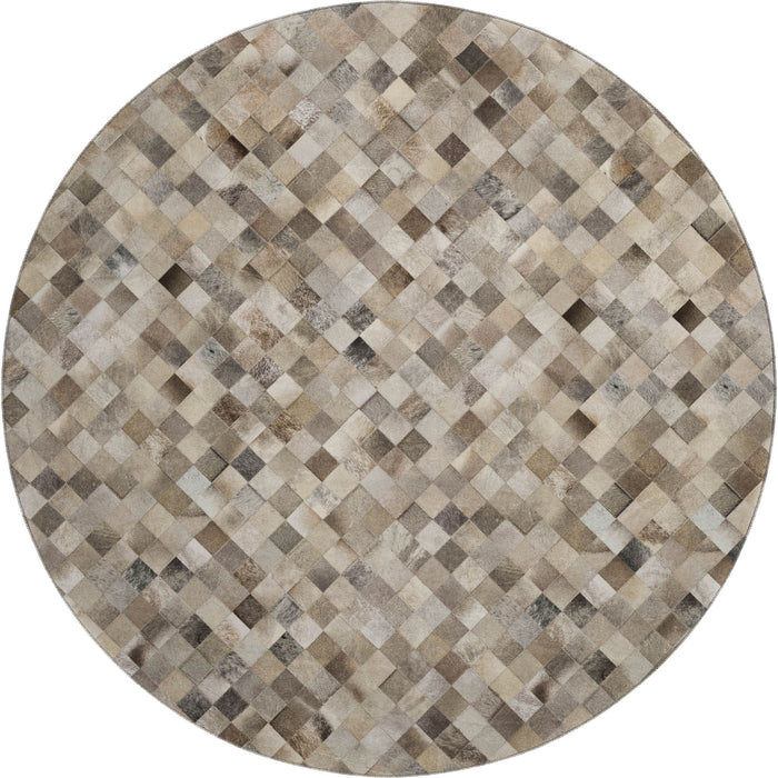 8' Patchwork Washable Round Rug With UV Protection (644649) - Gray / Ivory / Beige